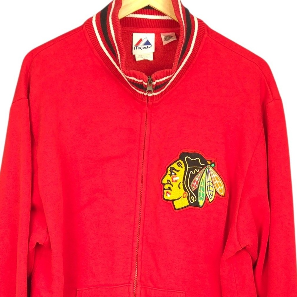 Majestic Chicago Blackhawks Jacket Men Large Red Full Zip NHL Fleece Embroidered
